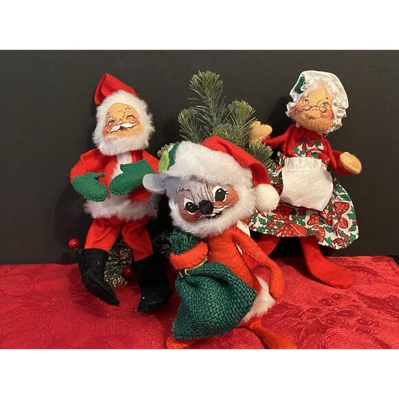 Vintage Annalee Christmas Doll Lot Mr & Mrs Claus & Mouse -‎ 1963/1965  Poseable - Picture 13 of 13